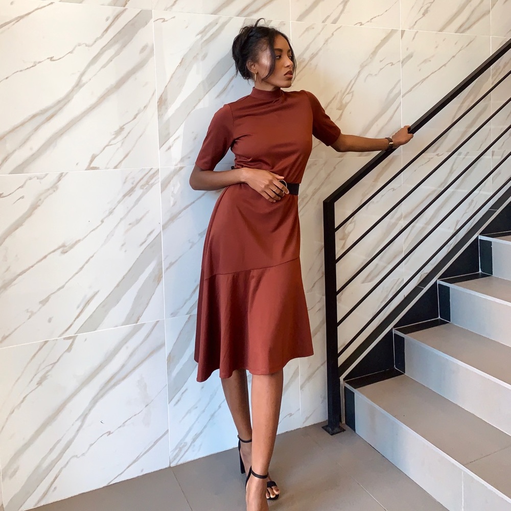 Mock Neck Midi Dress